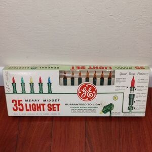 New! Vintage GE Orange Merry Midget 35 Light Set With Spare Bulbs